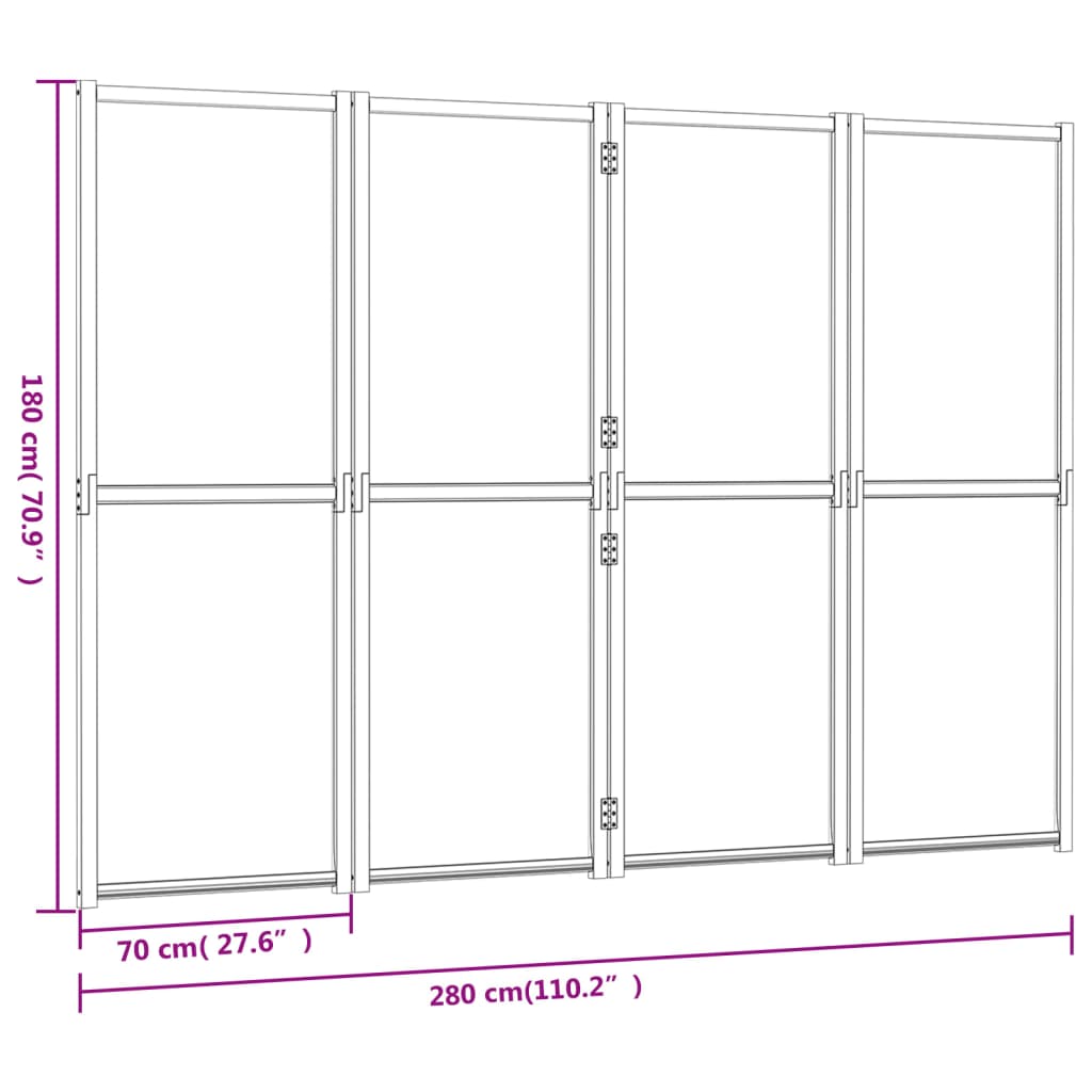 Cloison de séparation 4 panneaux Noir 280x180 cm Séparateurs de pièces vidaXL