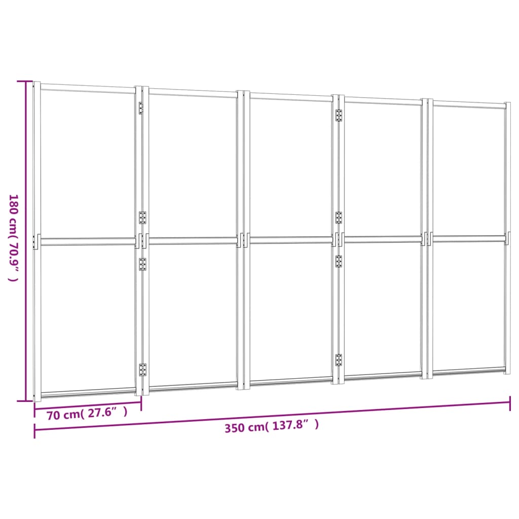 Cloison de séparation 5 panneaux Noir 350x180 cm Séparateurs de pièces vidaXL