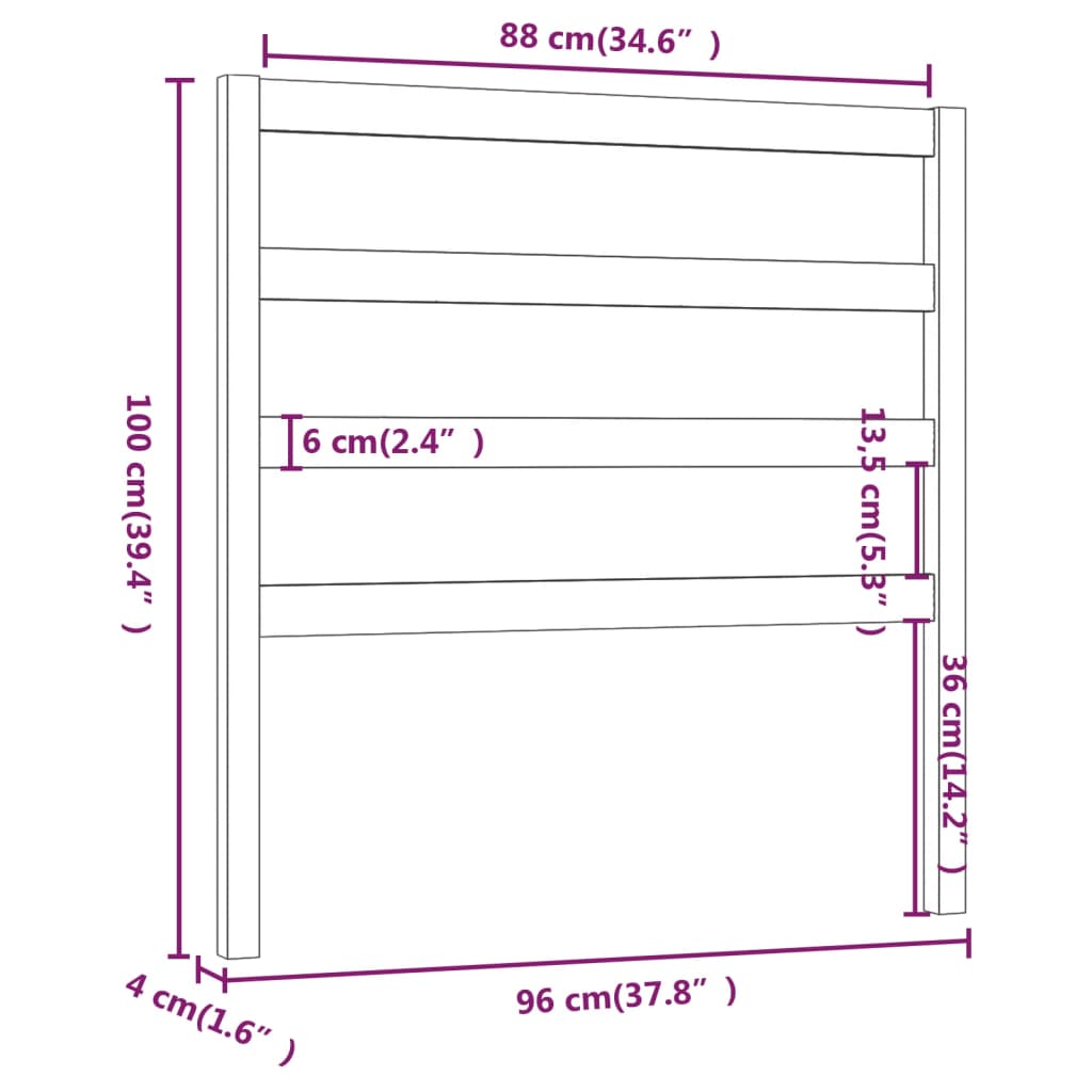 Tête de lit Gris 96x4x100 cm Bois massif de pin Têtes et pieds de lit vidaXL   