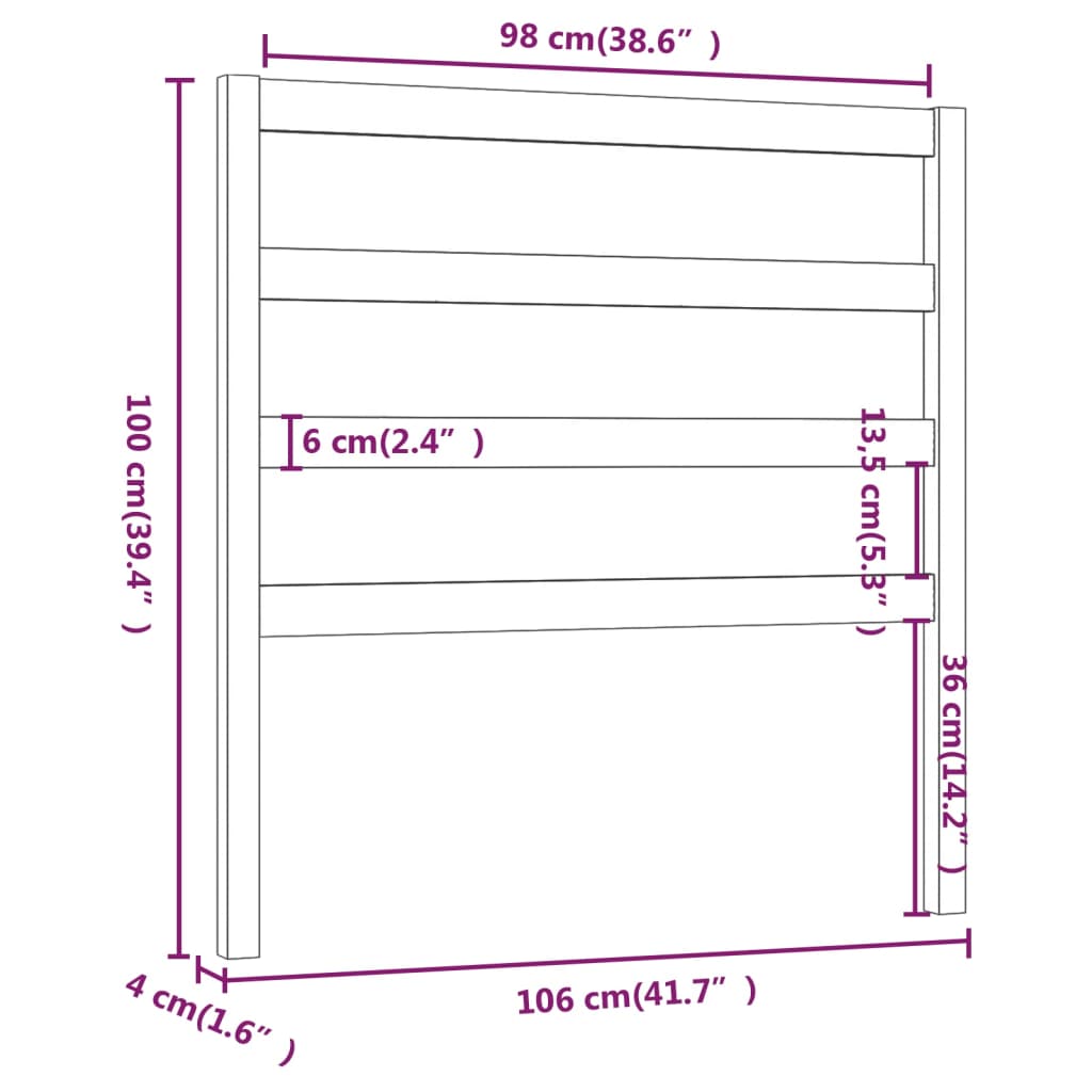 Tête de lit Gris 106x4x100 cm Bois massif de pin Têtes et pieds de lit vidaXL   