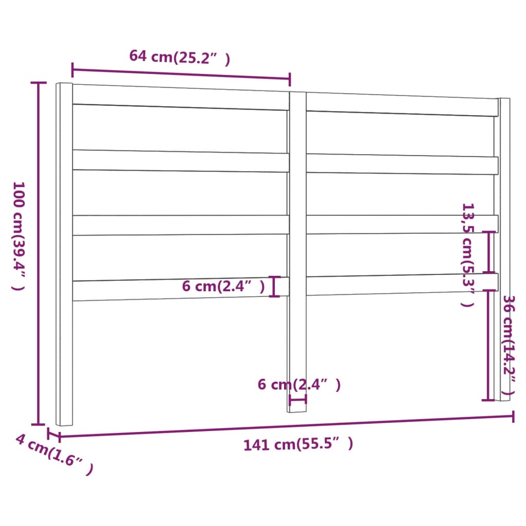 Tête de lit 141x4x100 cm Bois massif de pin Têtes et pieds de lit vidaXL   