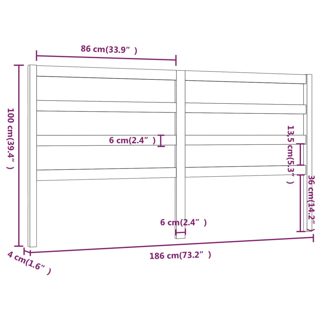 Tête de lit Gris 186x4x100 cm Bois massif de pin Têtes et pieds de lit vidaXL   