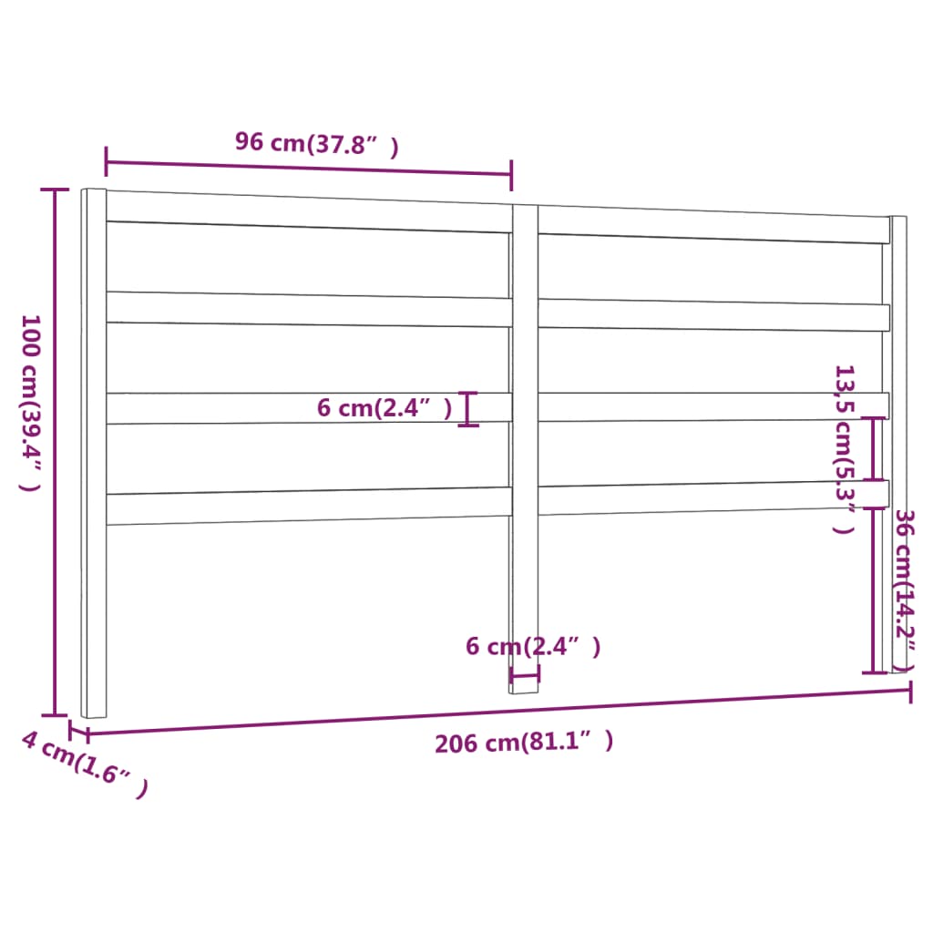 Tête de lit 206x4x100 cm Bois massif de pin Têtes et pieds de lit vidaXL   