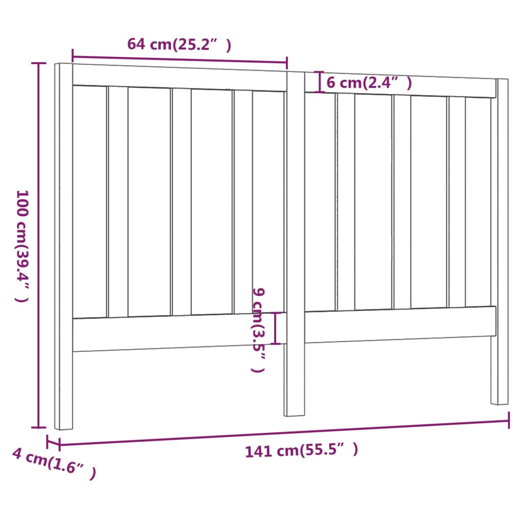 Tête de lit 141x4x100 cm Bois massif de pin Têtes et pieds de lit vidaXL   