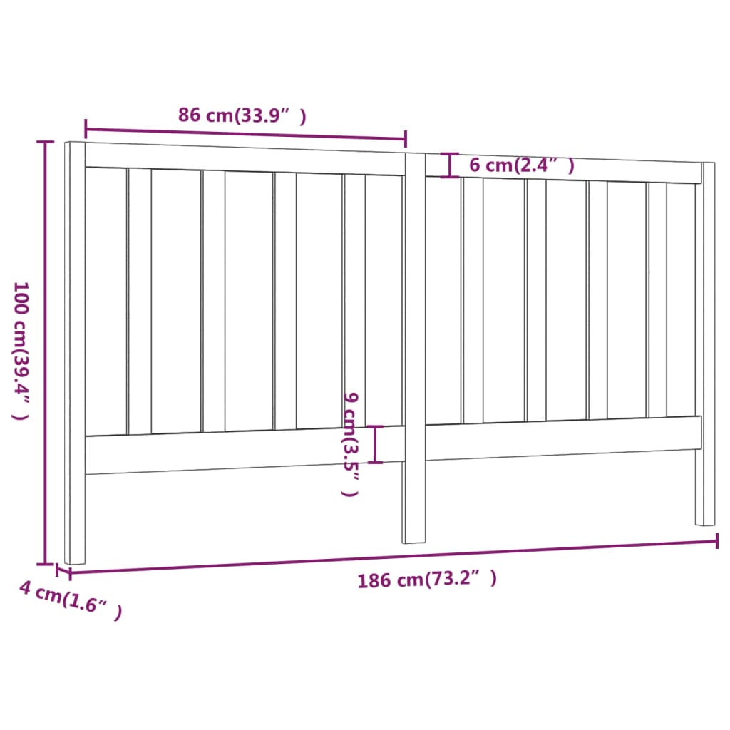 Tête de lit Marron miel 186x4x100 cm Bois massif de pin Têtes et pieds de lit vidaXL   