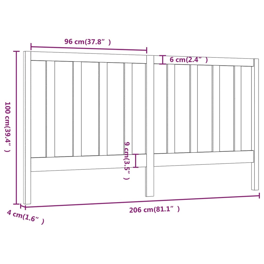 Tête de lit Gris 206x4x100 cm Bois massif de pin Têtes et pieds de lit vidaXL   