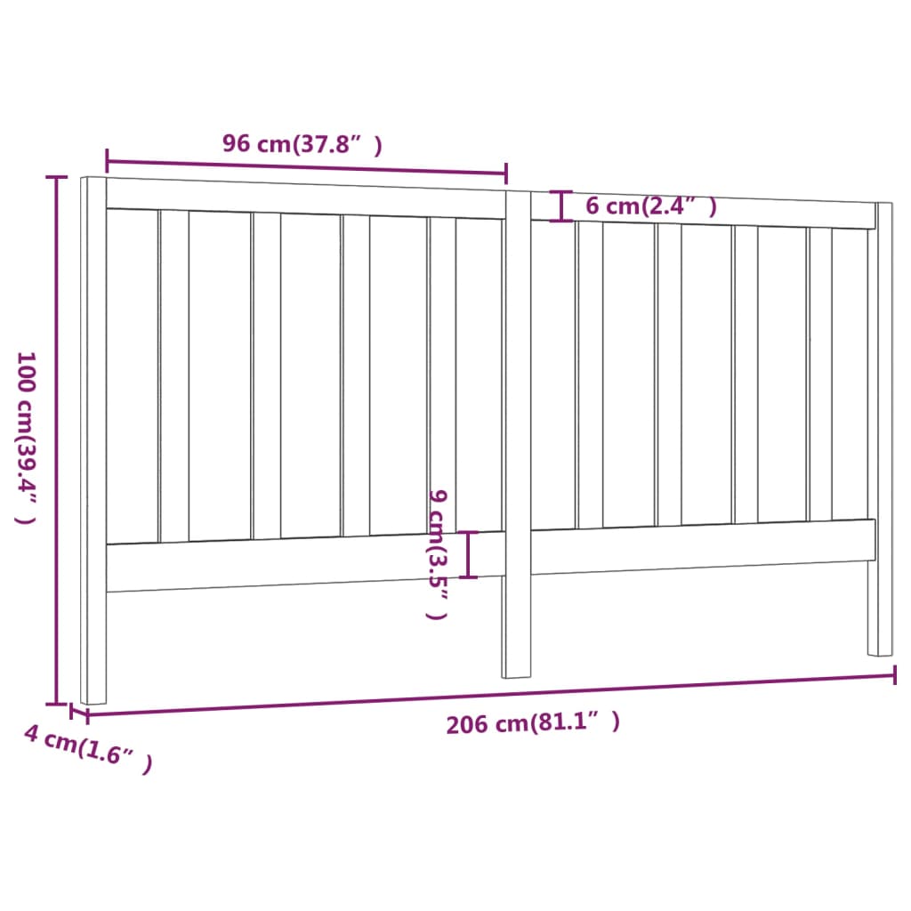 Tête de lit Marron miel 206x4x100 cm Bois massif de pin Têtes et pieds de lit vidaXL   