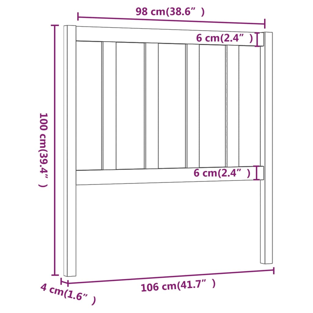 Tête de lit 106x4x100 cm Bois massif de pin Têtes et pieds de lit vidaXL   