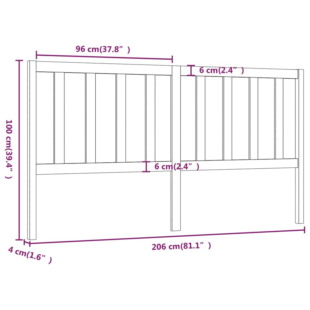 Tête de lit 206x4x100 cm Bois massif de pin Têtes et pieds de lit vidaXL   