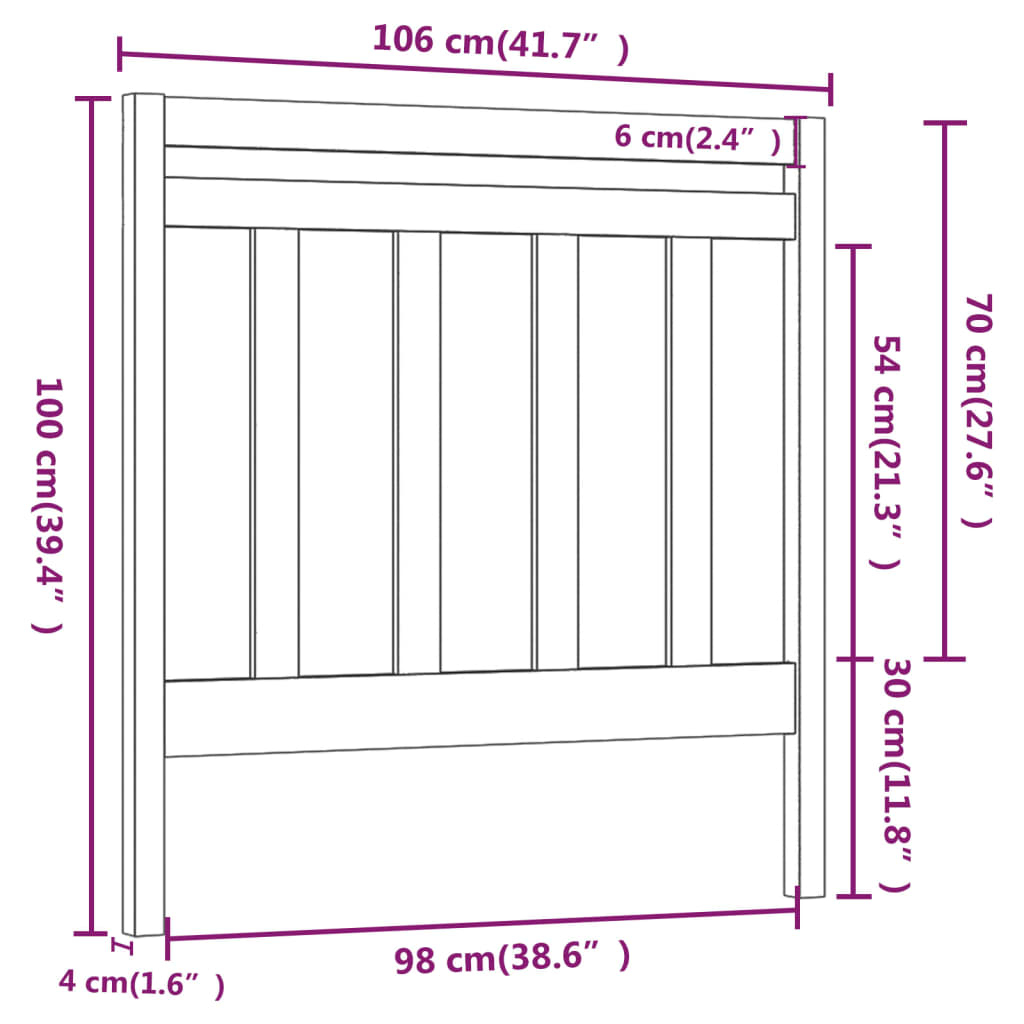 Tête de lit 106x4x100 cm Bois massif de pin Têtes et pieds de lit vidaXL   