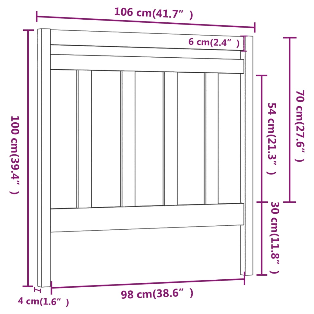 Tête de lit Blanc 106x4x100 cm Bois massif de pin Têtes et pieds de lit vidaXL   