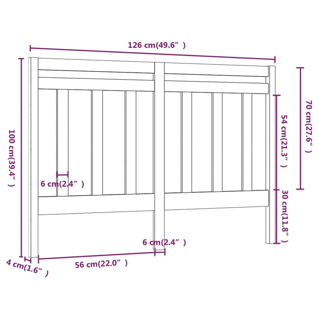 Tête de lit 126x4x100 cm Bois massif de pin Têtes et pieds de lit vidaXL   