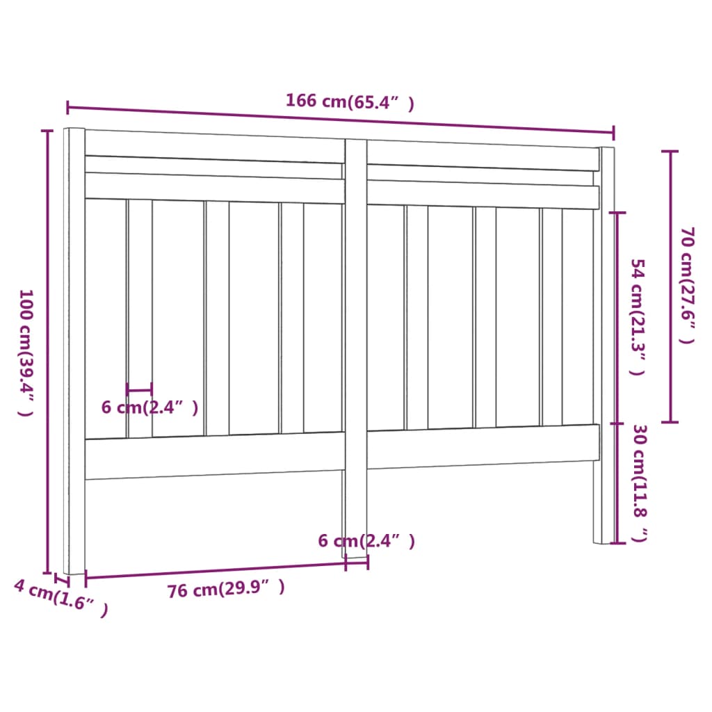 Tête de lit 166x4x100 cm Bois massif de pin Têtes et pieds de lit vidaXL   