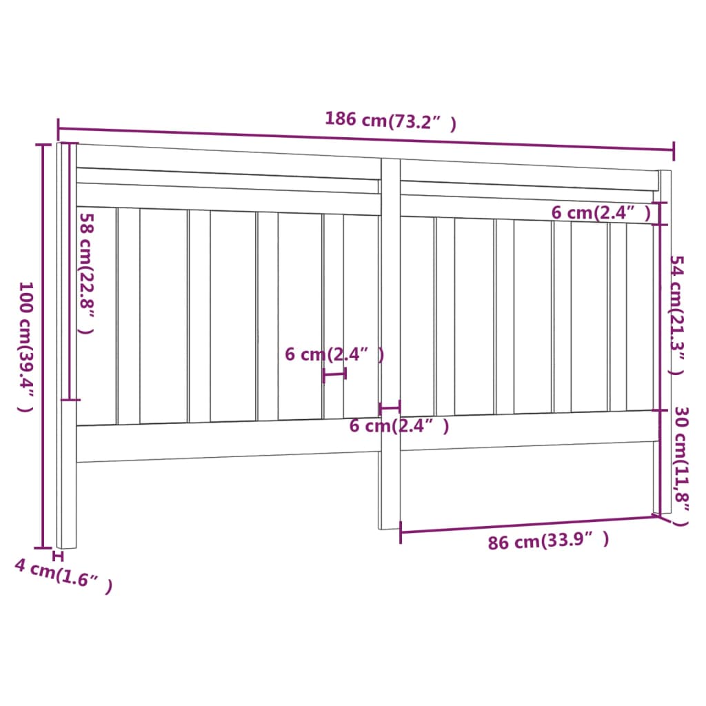 Tête de lit 186x4x100 cm Bois massif de pin Têtes et pieds de lit vidaXL   