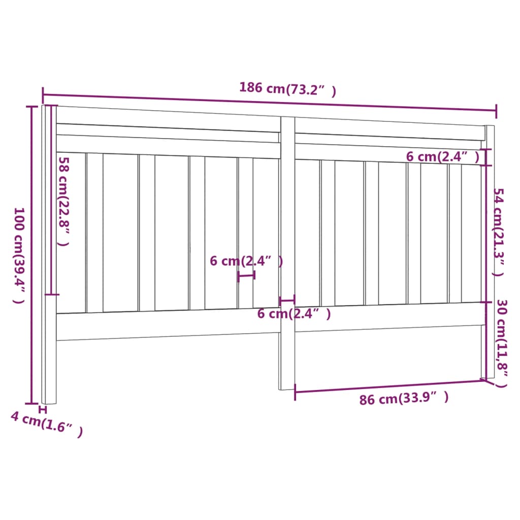 Tête de lit Gris 186x4x100 cm Bois massif de pin Têtes et pieds de lit vidaXL   