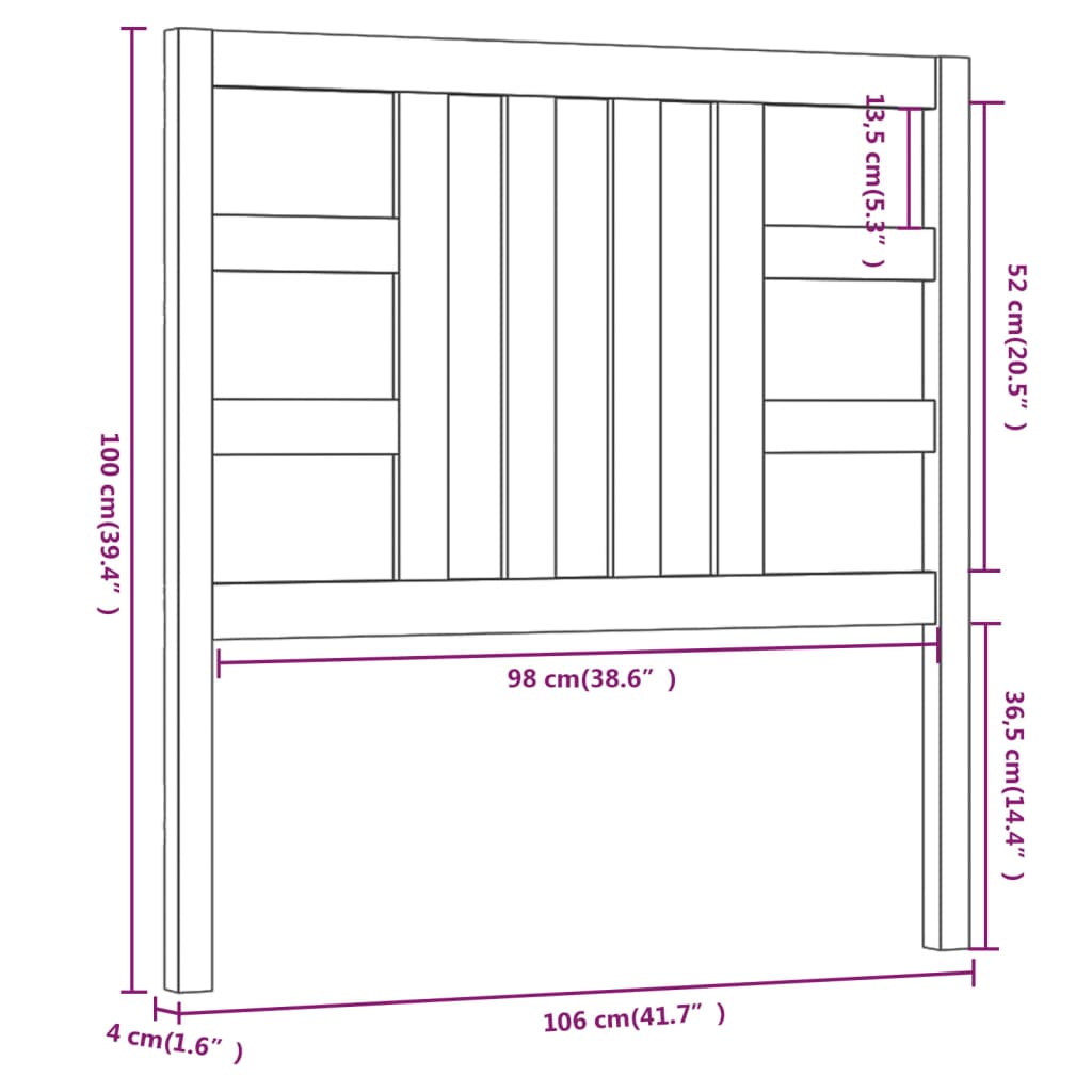 Tête de lit Gris 106x4x100 cm Bois massif de pin Têtes et pieds de lit vidaXL   