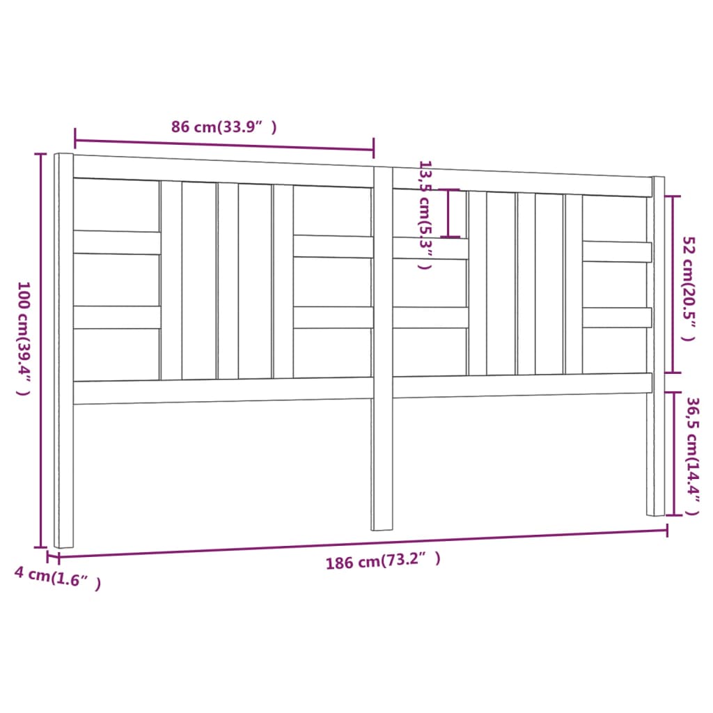 Tête de lit Noir 186x4x100 cm Bois massif de pin Têtes et pieds de lit vidaXL   