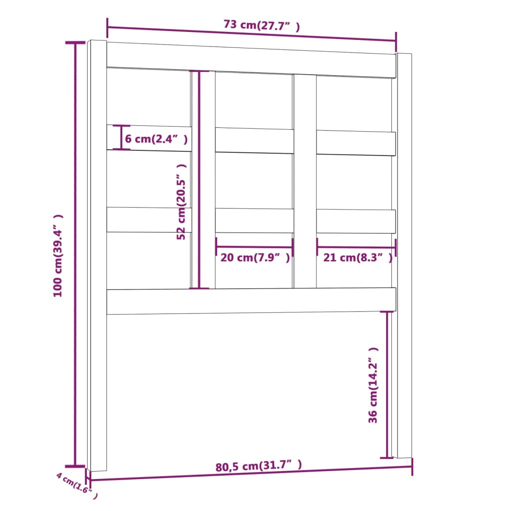 Tête de lit 80,5x4x100 cm Bois massif de pin Têtes et pieds de lit vidaXL   