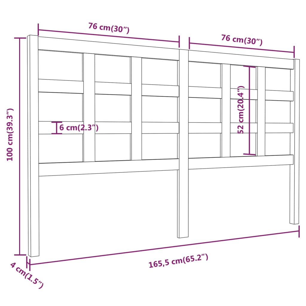 Tête de lit 165,5x4x100 cm Bois massif de pin Têtes et pieds de lit vidaXL   