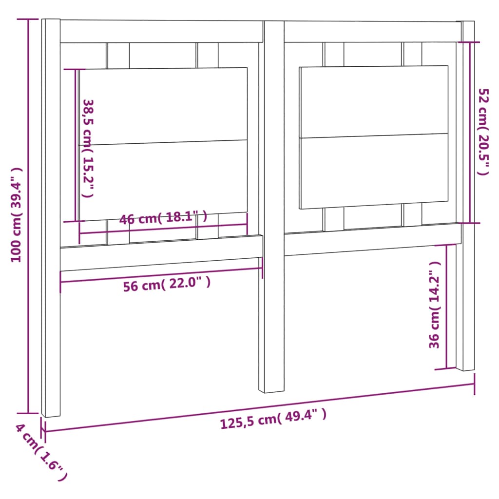 Tête de lit 125,5x4x100 cm Bois massif de pin Têtes et pieds de lit vidaXL   