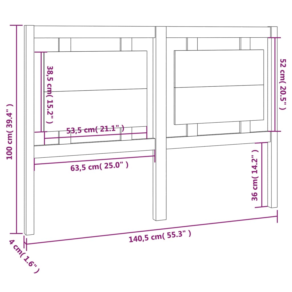 Tête de lit 140,5x4x100 cm Bois massif de pin Têtes et pieds de lit vidaXL   