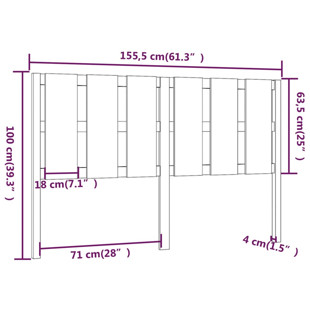 Tête de lit 155,5x4x100 cm Bois massif de pin Têtes et pieds de lit vidaXL   