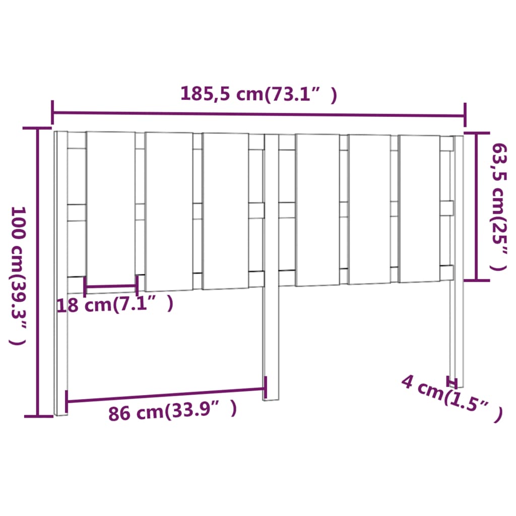 Tête de lit 185,5x4x100 cm Bois massif de pin Têtes et pieds de lit vidaXL   