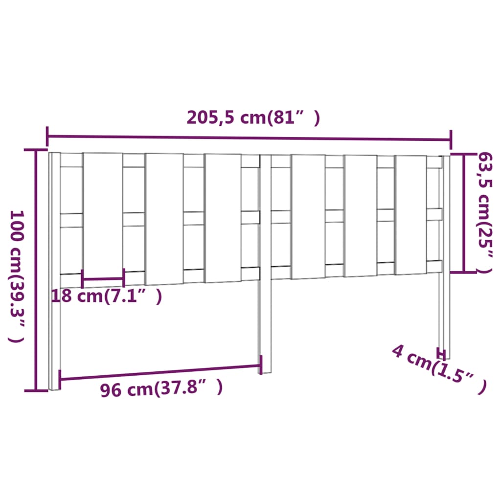 Tête de lit 205,5x4x100 cm Bois massif de pin Têtes et pieds de lit vidaXL   