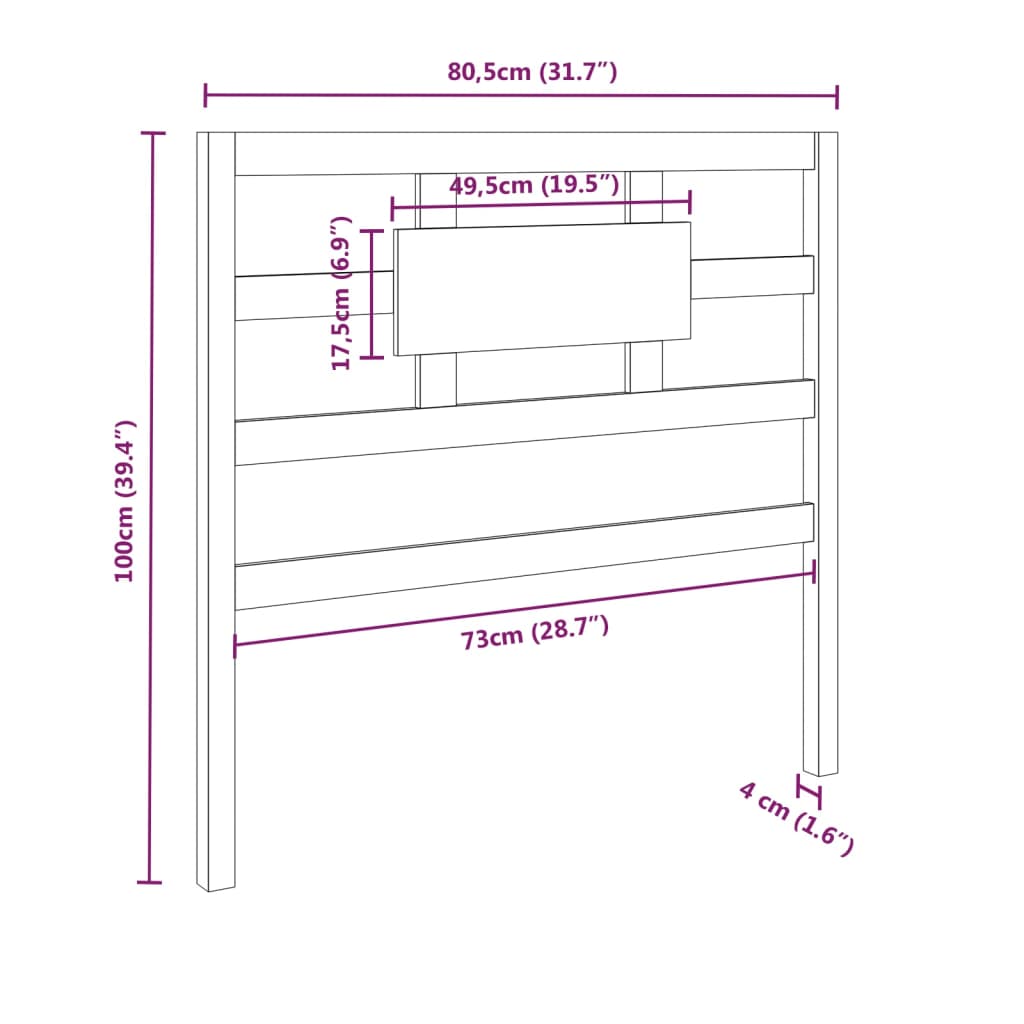 Tête de lit 80,5x4x100 cm Bois massif de pin Têtes et pieds de lit vidaXL   