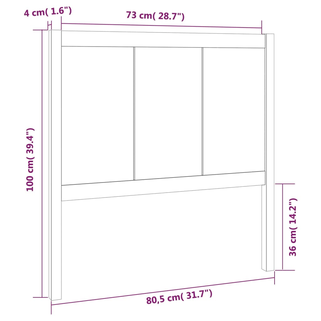 Tête de lit Gris 80,5x4x100 cm Bois massif de pin Têtes et pieds de lit vidaXL   