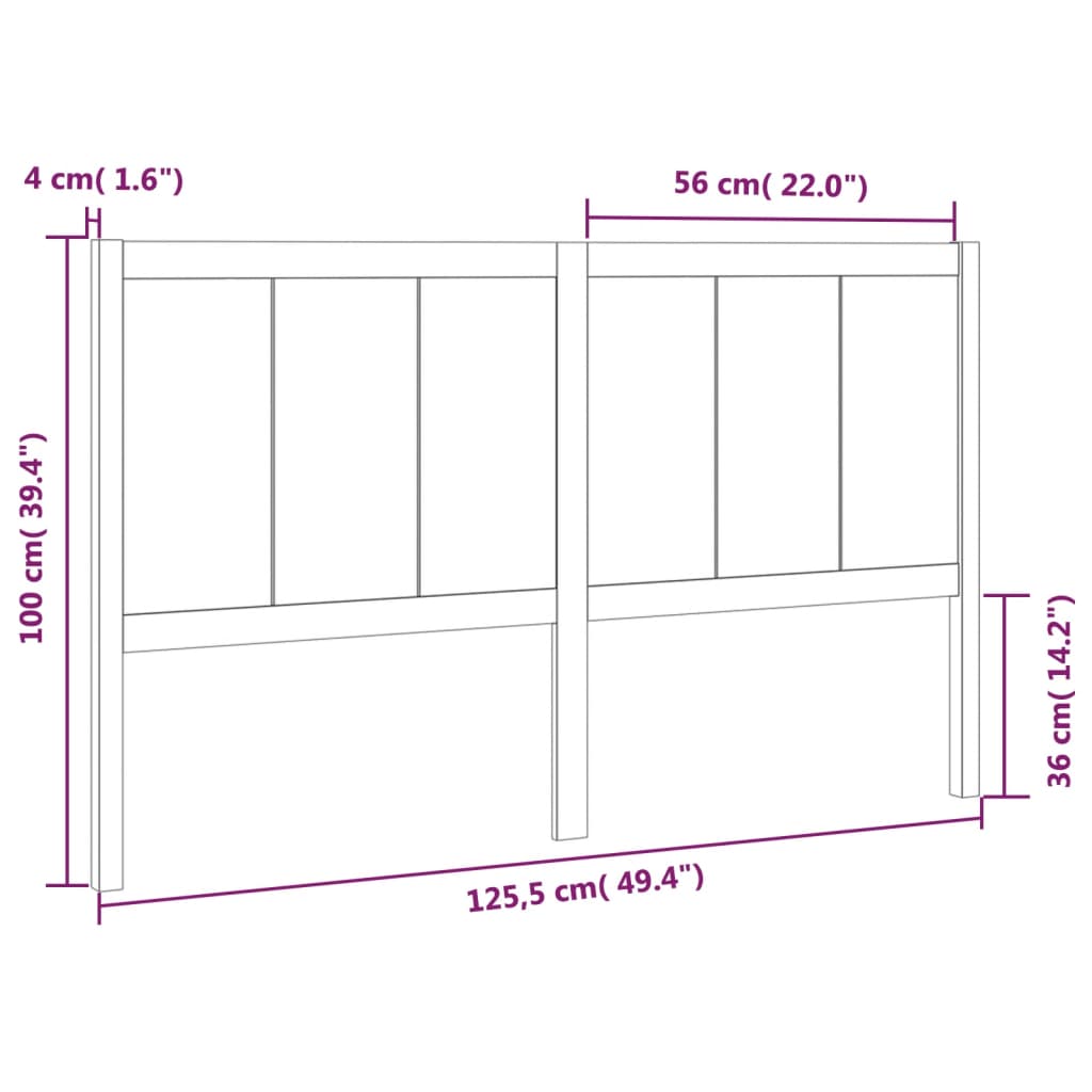 Tête de lit Gris 125,5x4x100 cm Bois massif de pin Têtes et pieds de lit vidaXL   