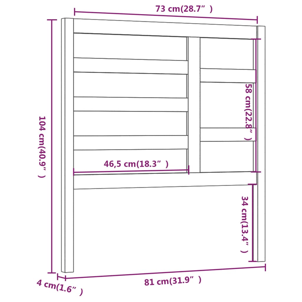 Tête de lit Noir 81x4x104 cm Bois massif de pin Têtes et pieds de lit vidaXL   