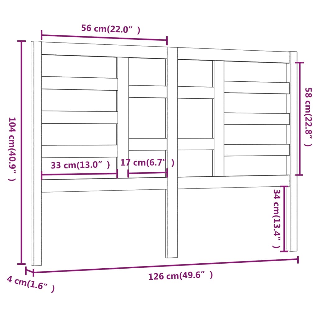 Tête de lit 126x4x104 cm Bois massif de pin Têtes et pieds de lit vidaXL   