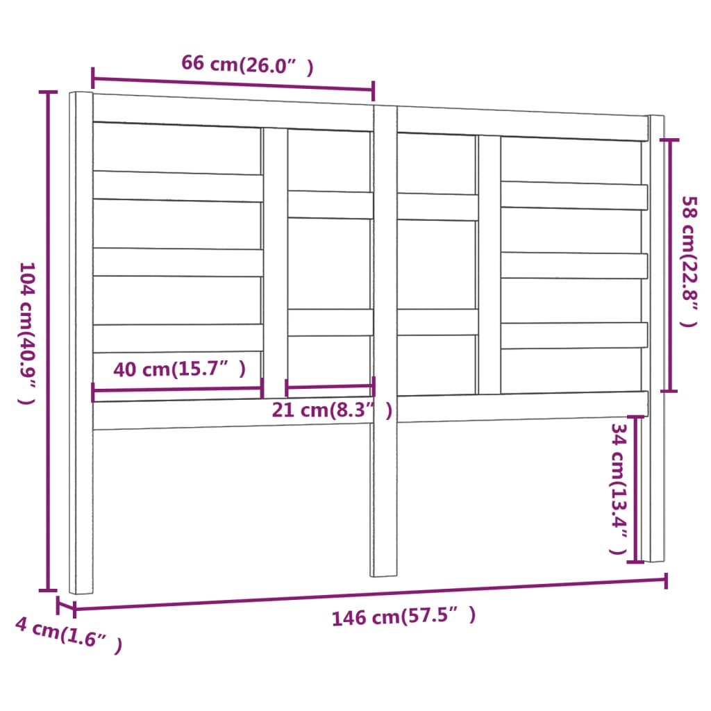 Tête de lit 146x4x104 cm Bois massif de pin Têtes et pieds de lit vidaXL   