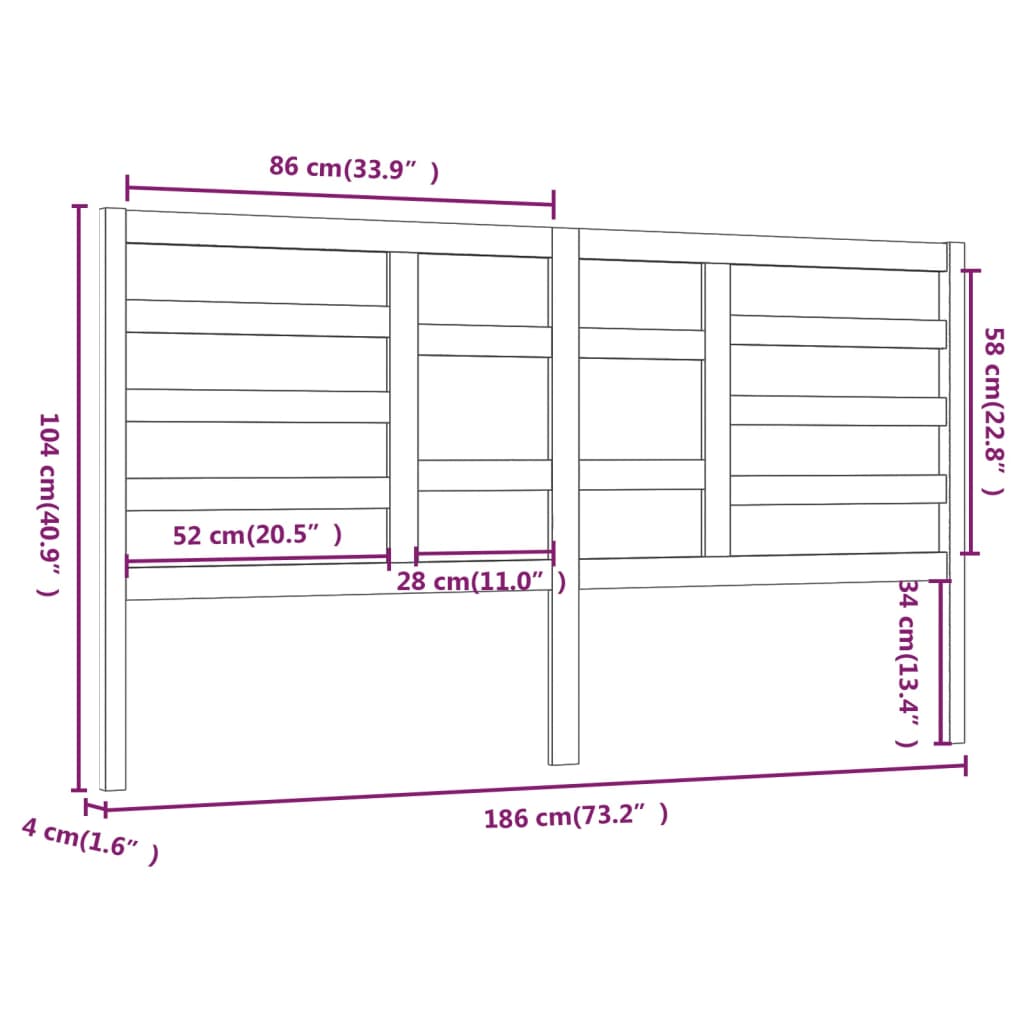 Tête de lit Gris 186x4x104 cm Bois massif de pin Têtes et pieds de lit vidaXL   