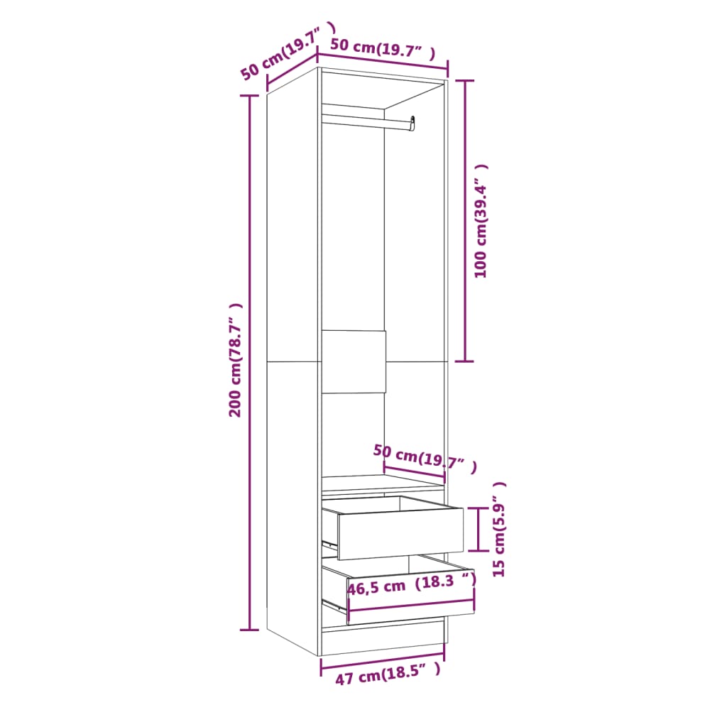 Armoire avec tiroirs Chêne fumé 50x50x200 cm Bois d'ingénierie Armoires vidaXL   