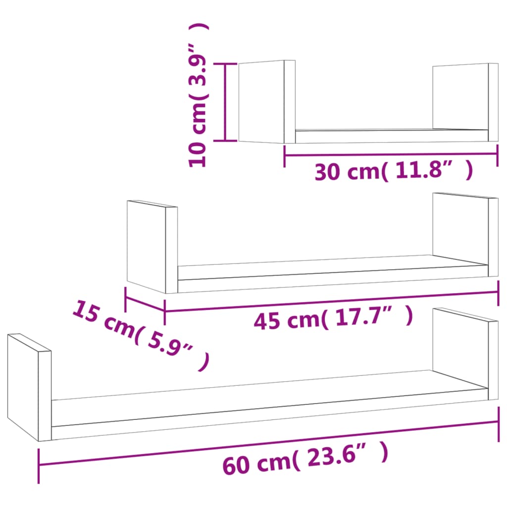 Étagères murales d'affichage 3 pcs Chêne fumé Bois d'ingénierie Étagères murales & corniches vidaXL   