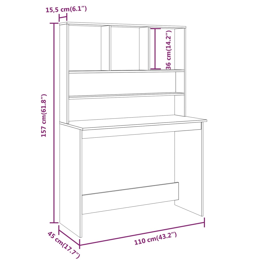 Bureau et étagères Chêne marron 110x45x157 cm Bois d'ingénierie Bureaux vidaXL