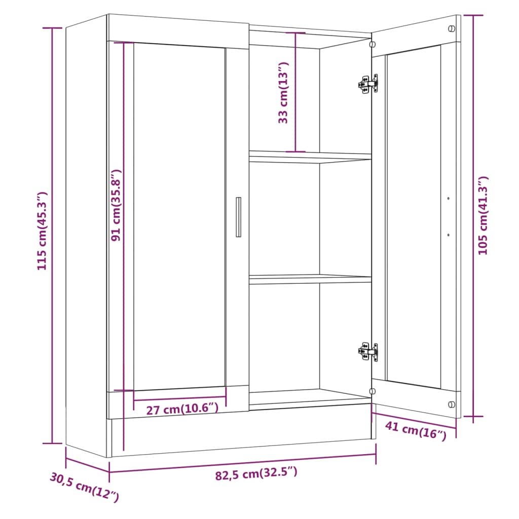 Armoire à vitrine Sonoma gris 82,5x30,5x115cm Bois d'ingénierie Bibliothèques vidaXL   