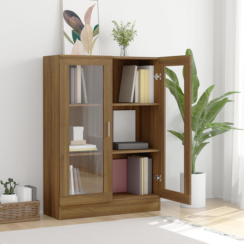 Armoire à vitrine Chêne brun 82,5x30,5x115cm Bois d'ingénierie Bibliothèques vidaXL   