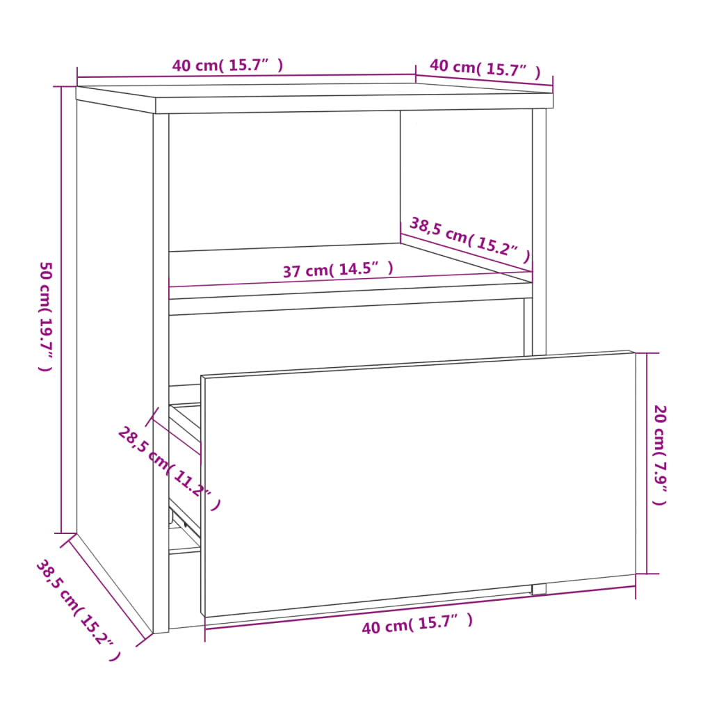 Table de chevet chêne fumé 40x40x50 cm bois d'ingénierie Tables de chevet vidaXL   