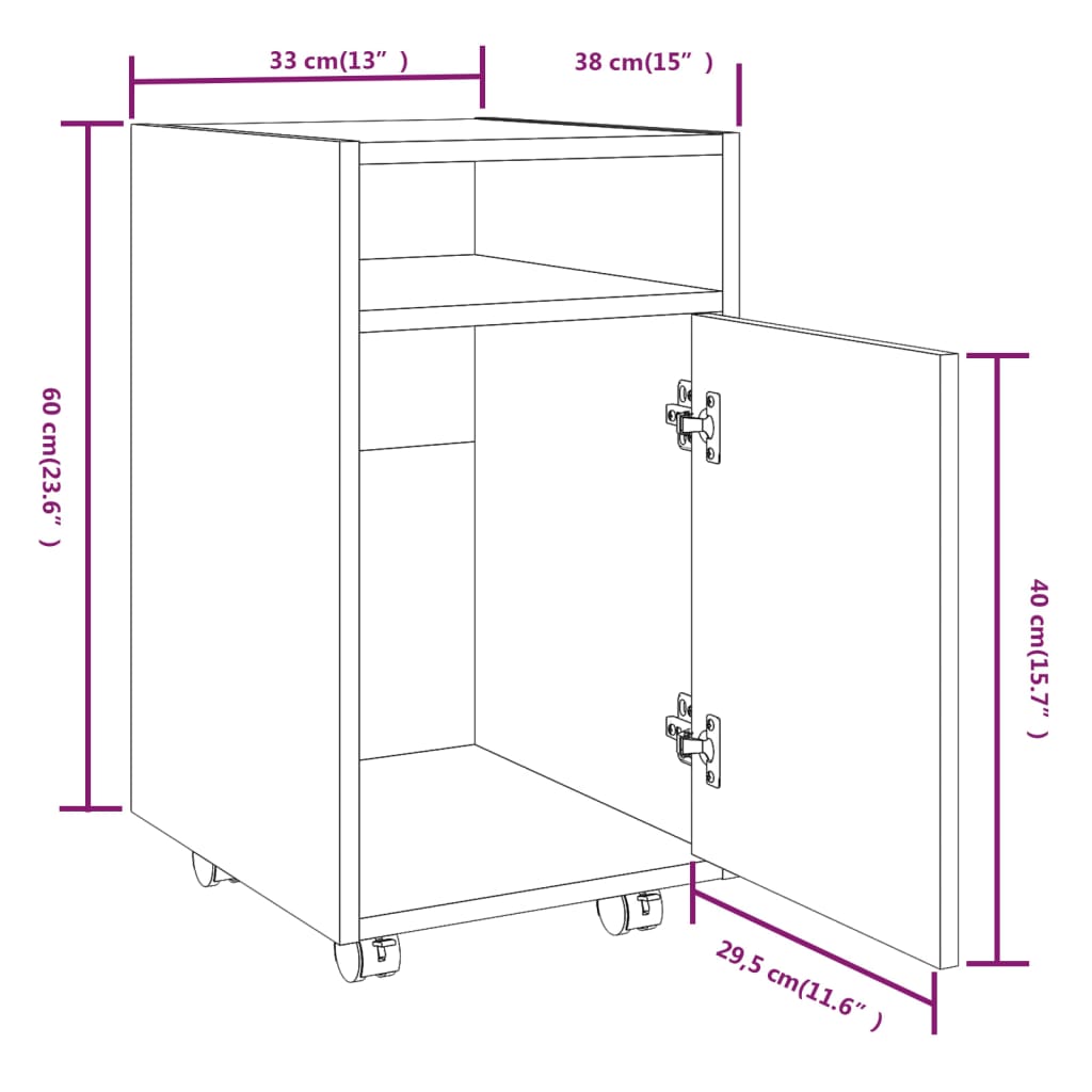 Armoire appoint à roues Chêne fumé 33x38x60cm Bois d'ingénierie Casiers & armoires de rangement vidaXL   