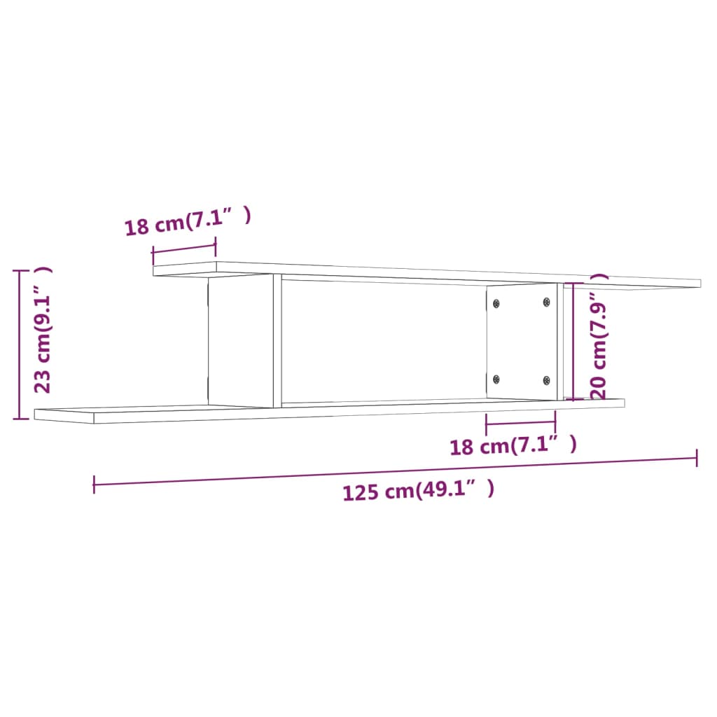 Étagère TV murale Chêne fumé 125x18x23 cm Bois d'ingénierie Étagères murales & corniches vidaXL   