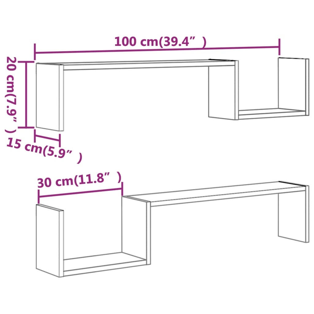 Étagères murales 2 pcs Chêne fumé 100x15x20cm Bois d’ingénierie Étagères murales & corniches vidaXL   