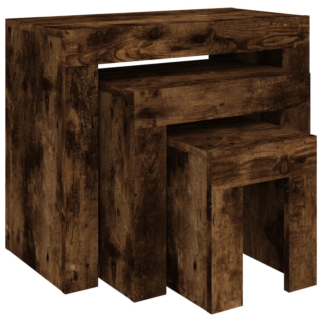 Tables basses gigognes 3 pcs Chêne fumé Bois d'ingénierie Tables basses vidaXL