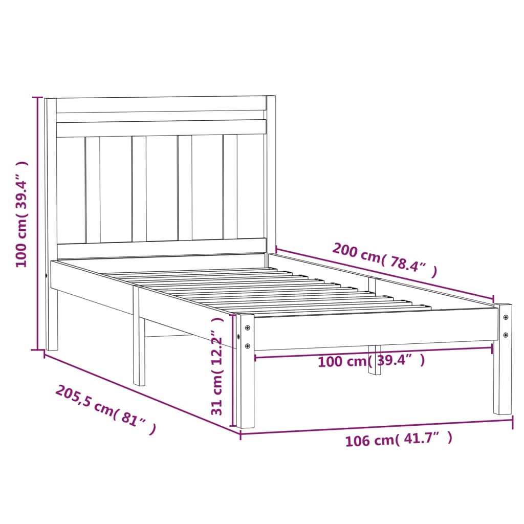 Cadre de lit Bois de pin massif 100x200 cm Lits & cadres de lit vidaXL   