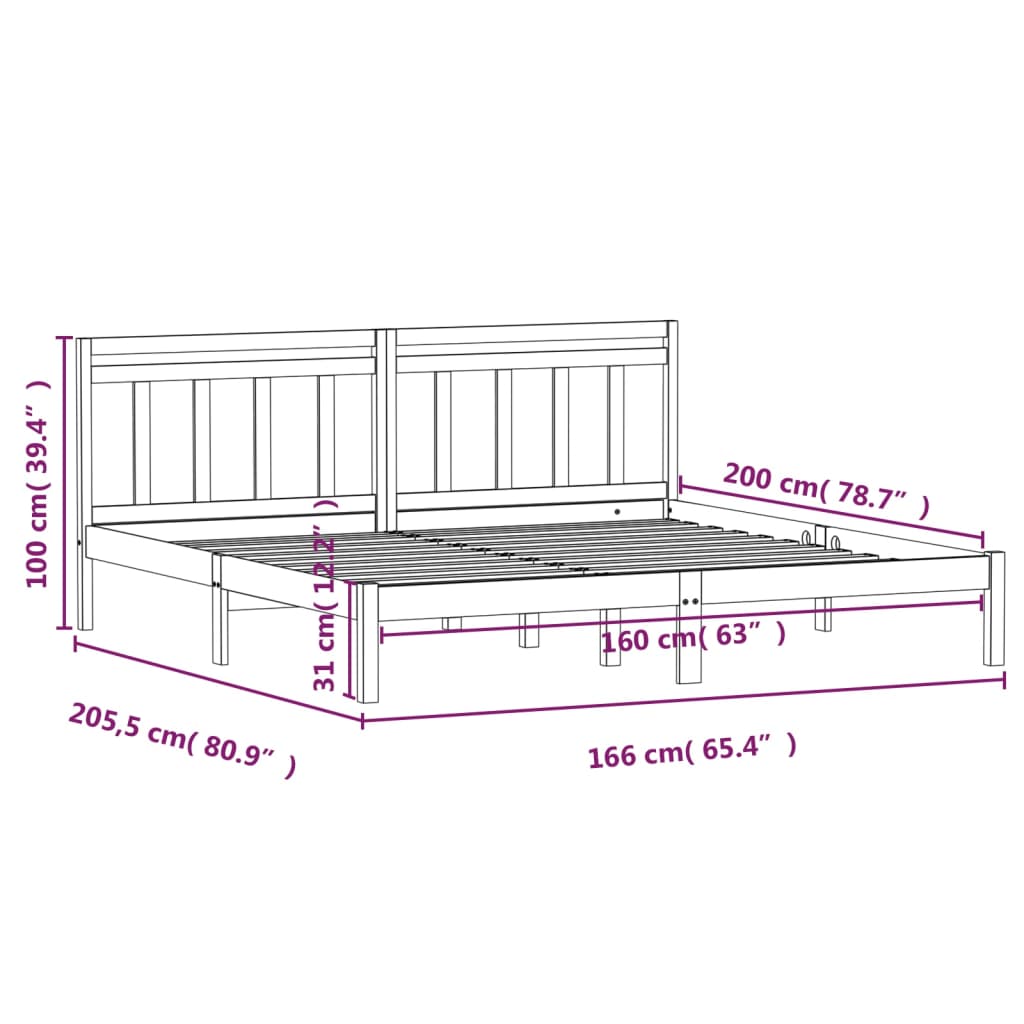 Cadre de lit Bois de pin massif 160x200 cm Lits & cadres de lit vidaXL   