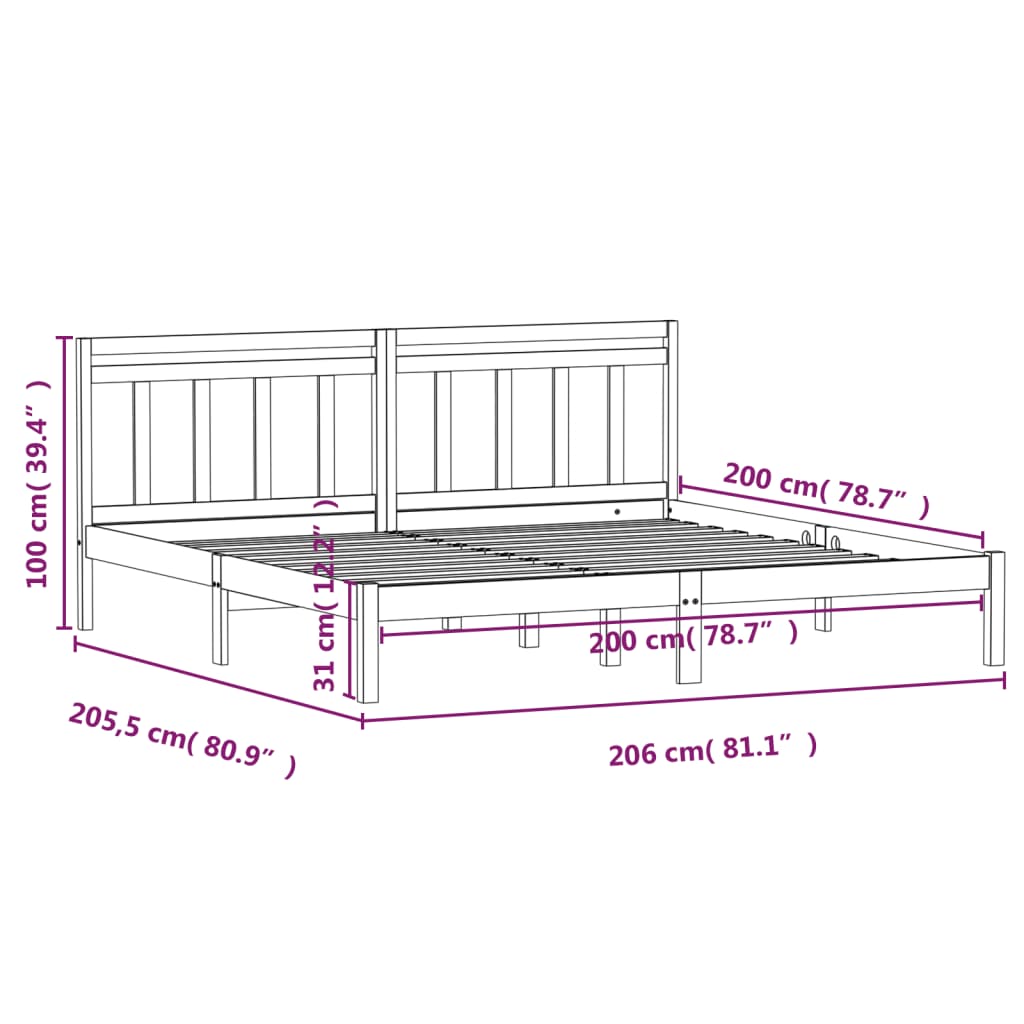 Cadre de lit Gris Bois de pin massif 200x200 cm Lits & cadres de lit vidaXL   