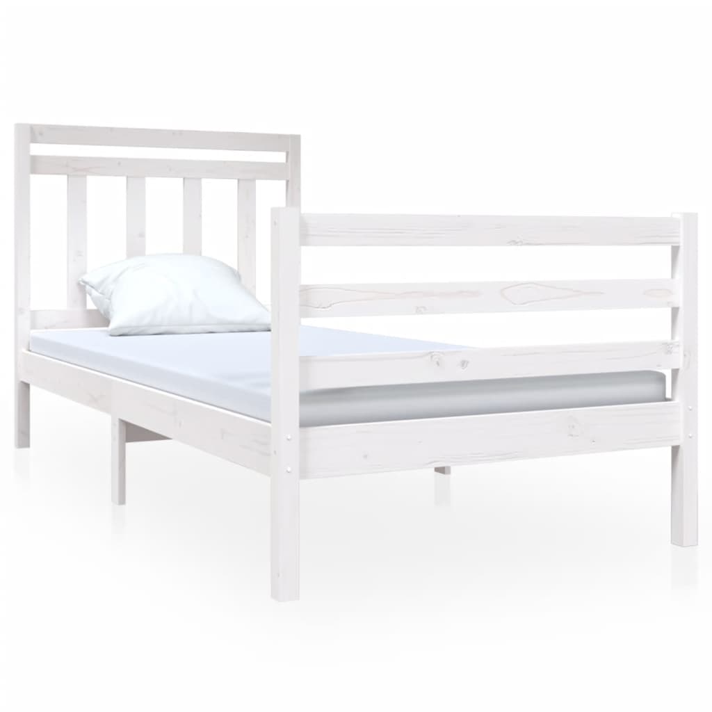 Cadre de lit Blanc 90x190 cm Simple Bois massif Lits & cadres de lit vidaXL   