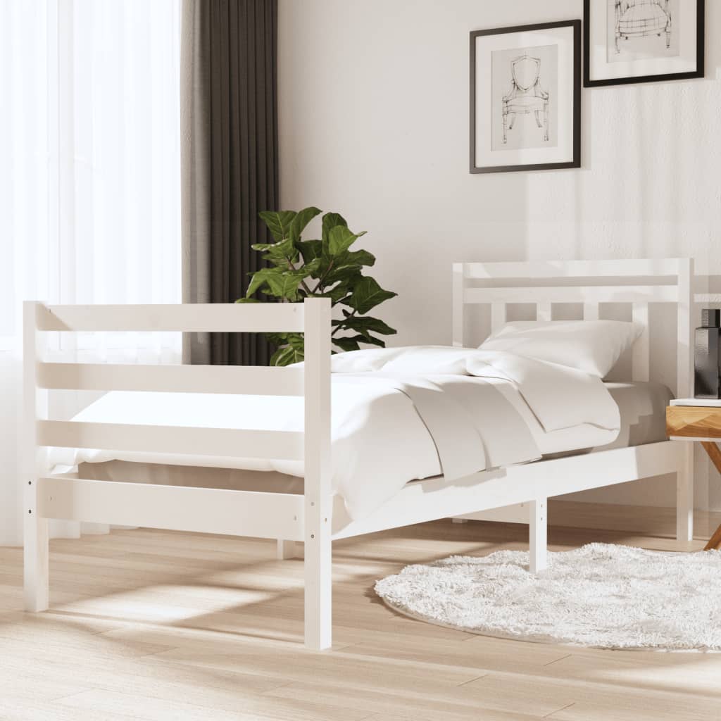 Cadre de lit Blanc 90x190 cm Simple Bois massif Lits & cadres de lit vidaXL   